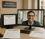 NRI choosing a professional property manager in India remotely via laptop
