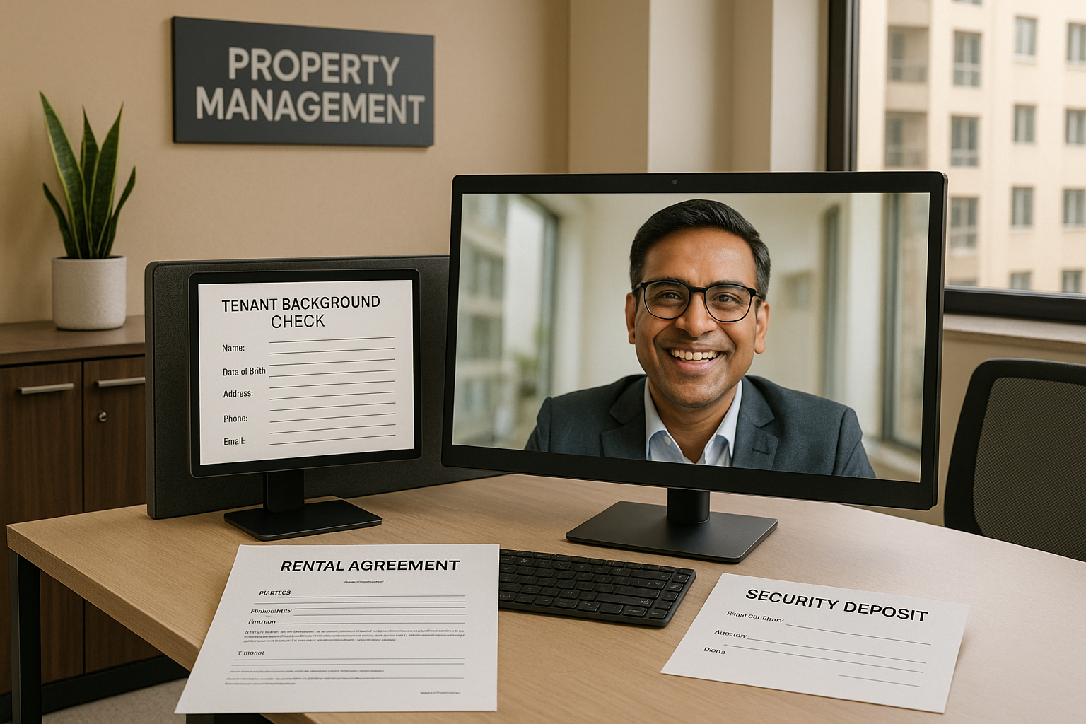 NRI choosing a professional property manager in India remotely via laptop